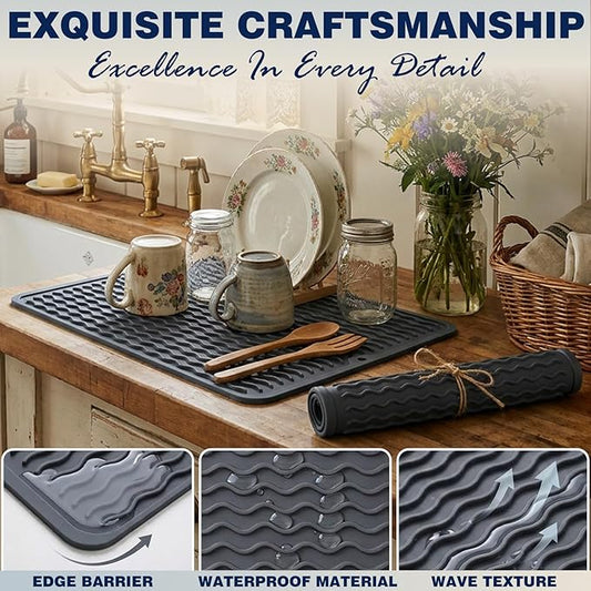 2 Pack Caketime Silicone Dish Drying Mat for Kitchen Counter Baking Cooking Grilling Coffee Must Haves Household Dining Finds Simple Bathroom Dryer Rubber Work Place Covers Rug 15"x11.5" Green