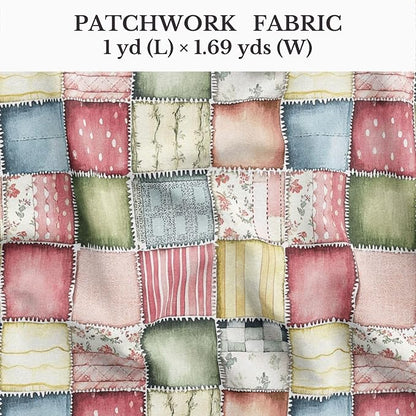 Soft Meadow Patchwork Cotton Fabric Panel, Pastel Floral & Stripe Design, 140 GSM, 61″ × 36.6″ (155 × 93 cm)