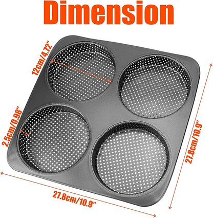 BuleVina 5 Inch Hamburger Bun Pan, Non-Stick Carbon Steel Bread Mold, 4 Cavity Cup Big Baking Pan for Homemade Hamburger Buns, Nonstick & Heat Resistant Burger Bun Mold