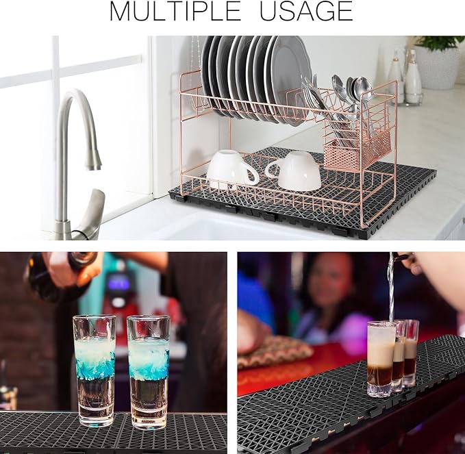 Tioncy 1 Pcs Bar Countertop Supplies Interlocking Mats 12 x 12 Inch Black Shelf Liners Bar Drying Coffee Non Slip Spills Mats for Bartending Home Cocktail Bars Restaurants