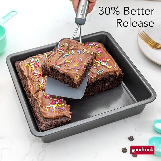 GoodCook PRO Square Cake Pan Nonstick Warp & Scratch-Resistant Dishwasher-Safe Carbon Steel Construction for Even Baking Oven Safe to 480°F, 9 x 9-Inch, Gray
