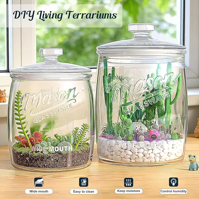 Half Gallon Cookie Jar, Glass Flour Sugar Storage Container for Kitchen Pantry & Laundry Room,Wide Mouth Mason Jar for Sourdough Starter, Candy, Flour, Dog Treats, Coffee - Set of 1