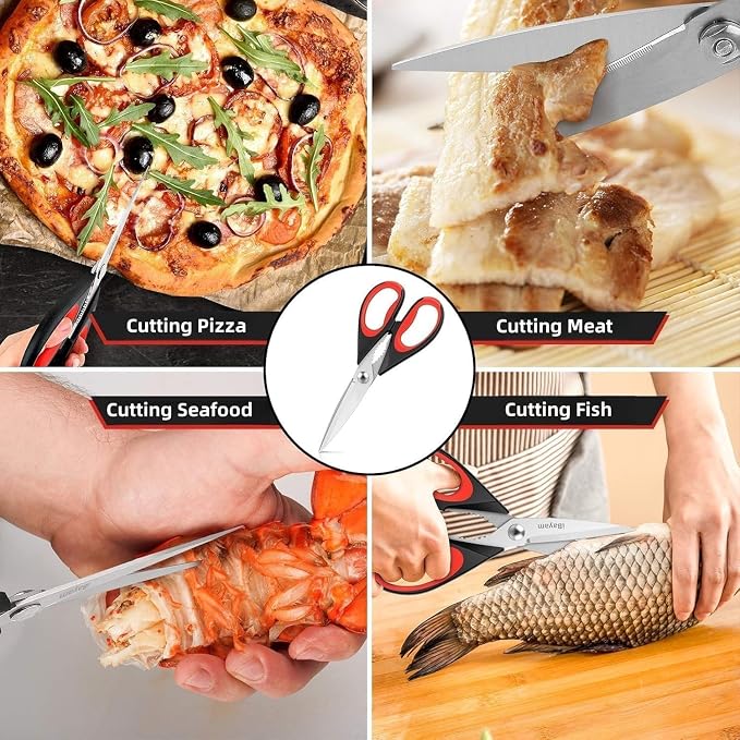 Kitchen Scissors All Purpose Heavy Duty, Kitchen Utensils Set, Stainless Steel Cooking Utensils Gadgets Meat Poultry Food Shears Dishwasher Safe Utility Tools Home (orange-red)
