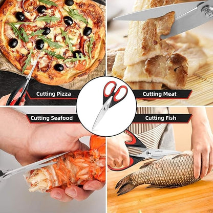 Kitchen Scissors All Purpose Heavy Duty, Kitchen Utensils Set, Stainless Steel Cooking Utensils Gadgets Meat Poultry Food Shears Dishwasher Safe Utility Tools Home (orange-red)
