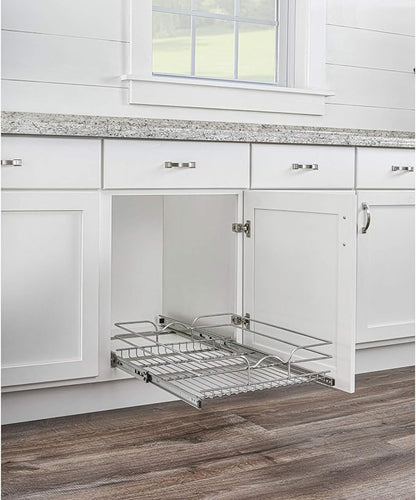 Rev-A-Shelf Steel Wire Pullout Drawer Organizer Shelf for Kitchen Cabinets, Slide Out Storage Basket, Min Opening Width of 14.5", 15" x 20", 5WB1-1520CR-1