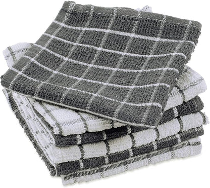 DII Basic Terry Collection Windowpane Dishcloth Set, 12x12, Gray, 6 Piece
