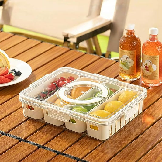 Divided Snackle Box with Lids Stackable Food Serving Tray for Fruit&Veggie Plastic Fridge Storage Container for Pantry Freezer Clear Snack Box for Meal Prep Candy Nuts Spice