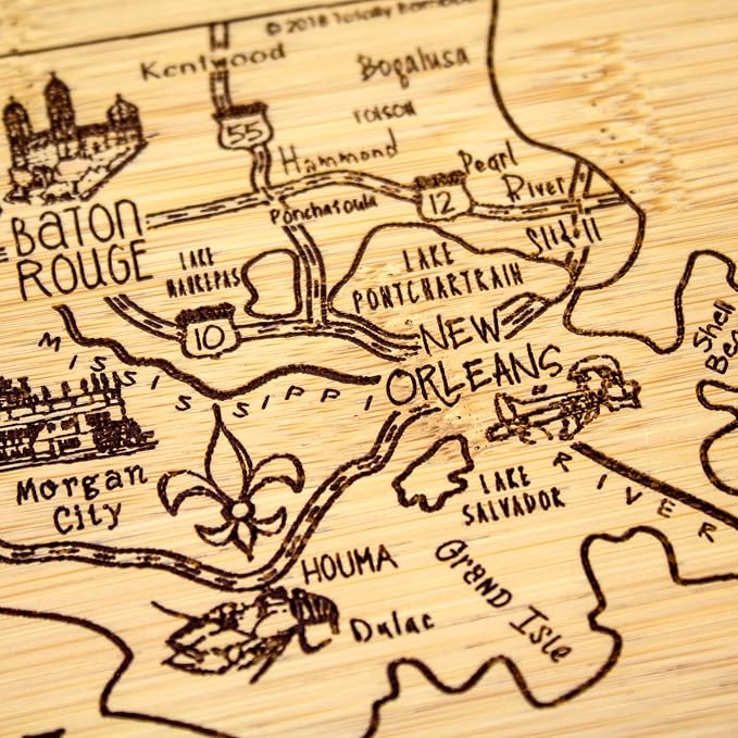 Totally Bamboo A Slice of Life Louisiana State Serving and Cutting Board, 11" x 8.75"