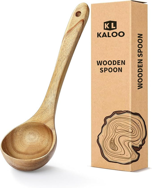 Ladle, Kaloo Teak Acacia Wooden Soup Ladle Spoons for Cooking, 10.6 inch, Gift Box Included