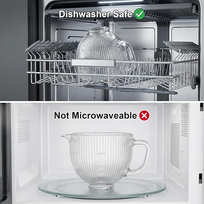 Glass Mixing Bowl for KitchenAid Tilt-Head Stand Mixers, 5Qt Replacement Bowl with Measurement Markings & Pour Spout for 4.5-5 Quart KitchenAid Mixers, Perfect for Mixing Dough, Egg by InnoMoon