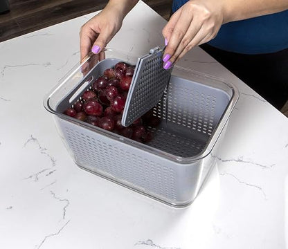 Kitchen Spaces Stackable Fridge Storage Colander Containers for Fresh Produce, Variety Pack, 3 Sizes to Organize Washed Fruits and Veggies, Snap and Seal Lids with Adjustable Vents, Hand Wash Only