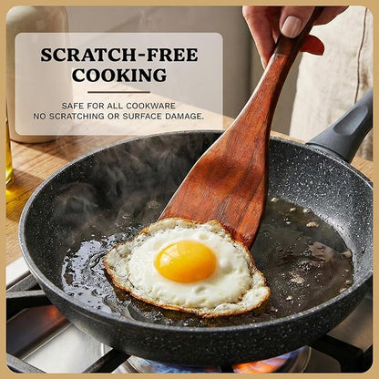 7Pcs Wooden Kitchen Utensil Set, Premium Natural Acacia Wood Cooking Utensils for Nonstick Cookware, Spoon Spatula Turner Ladle Skimmer Pasta Server, BPA Free
