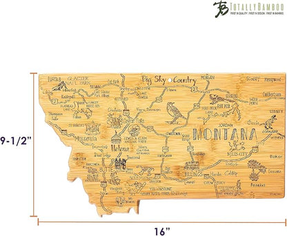 Totally Bamboo Destination Montana State Shaped Serving and Cutting Board, Includes Hang Tie for Wall Display