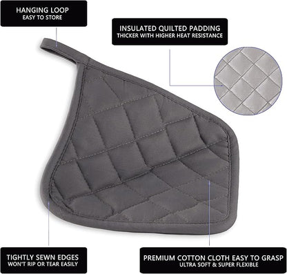 Kitchen Pot Holders Set Heat Resistant Pure Cotton Potholders Kit Trivets Large Coasters Hot Pads Terry Pot Holders for Everyday Cooking and Baking by 7 x 7 Inch Set of 6 Grey