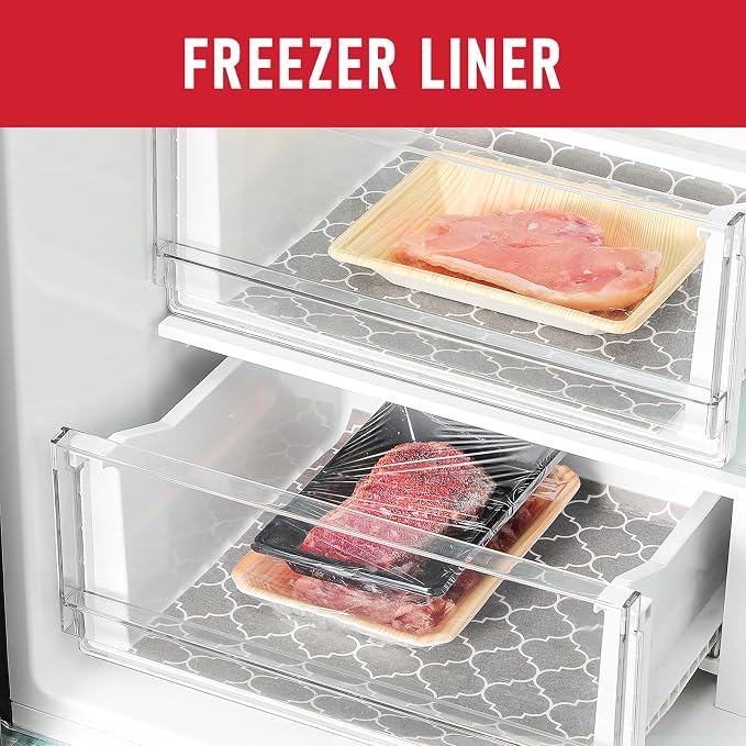 Cooyes French Door Refrigerator Liners 24" x 240", Absorbent Strong Grip Fridge Mats Machine Washable, Non-Adhesive Refrigerator Shelf Liner for Fridge Bins & Kitchen Cabinets, Gray