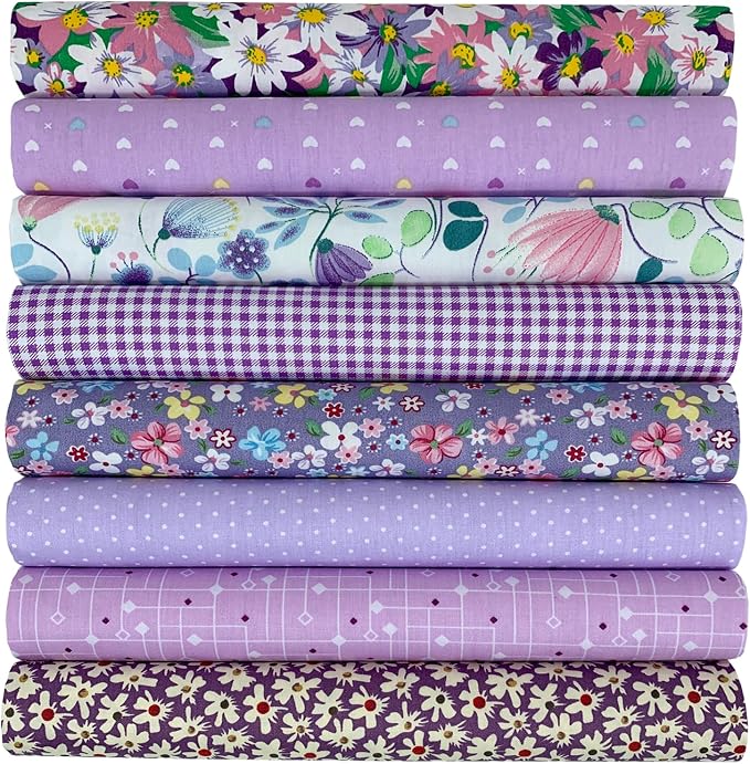 aufodata 8 Pieces 19.6" x 19.6" (50cm x 50cm) Cotton Fabric Squares Quilting Patchwork Floral Pattern Precut Fabric for DIY Quilting Sewing Crafting Artcraft (Purple)