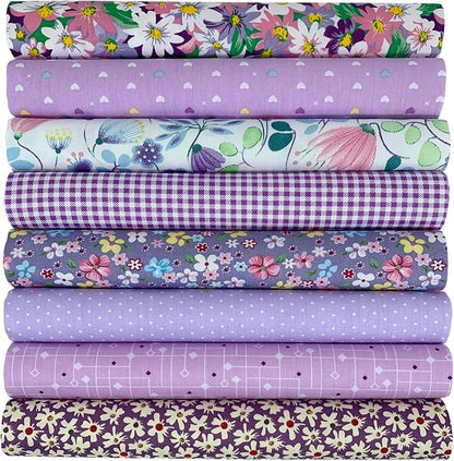 aufodata 8 Pieces 19.6" x 19.6" (50cm x 50cm) Cotton Fabric Squares Quilting Patchwork Floral Pattern Precut Fabric for DIY Quilting Sewing Crafting Artcraft (Purple)