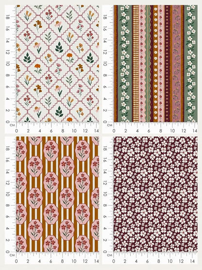 Cotton Patchwork Quilting Fabric Panel – 155×100 cm, 100% Cotton, Made in Türkiye (PRT_KUP 01-001) (Vintage Cottage Blooms, 5 pcs (23.6x11.8 inc))