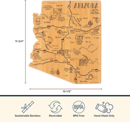 Totally Bamboo Destination Arizona Shaped Cutting Board – Bamboo Charcuterie and Serving Board with Hang Tie for Wall Display