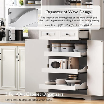 VilroCaz Wooden 71" H Kitchen Pantry with 3 Pull Out Cabinet Organizers, Freestanding Cupboard Storage Cabinet with 4 Doors and 2 Drawers, Farmhouse Embossed Texture Design (White-5.K)