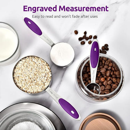Measuring Cups and Spoons Set: U-Taste 18/8 Stainless Steel 10 Pieces Metal Stacking Kitchen Baking Cooking Food Measure Set 5 Cups 5 Spoons with Strengthened Weld Joints (Purple, Upgraded Version)
