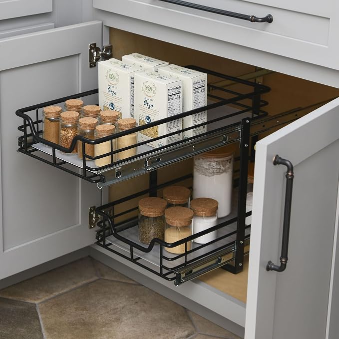 Household Essentials Matte Black Steel Dual Slide Organizer with Plastic Details