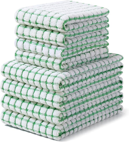 Homaxy Kitchen Towels and Dishcloths Set, 16 x 25 and 12 x 12 Inches, Set of 8 Cotton Terry Kitchen Dish Towels, Super Soft and Absorbent Dish Cloths, Green