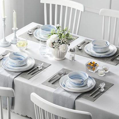 MALACASA Plates and Bowls Sets, 12 Pieces Porcelain Dinnerware Sets Dishware Sets Chip Resistant Ceramic Dish Set Dining Dinner Ware Service for 4, Marble Blue, Series LUNA