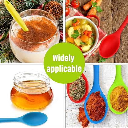Patelai 4 Pieces Small Silicone Cooking Spoons 8 Inch Heat Resistant Silicone Serving Stirring Spoon for Kitchen Nonstick Cooking Tool Basting Utensils Dishwasher Safe(Dark Red, Green, Yellow, Blue)