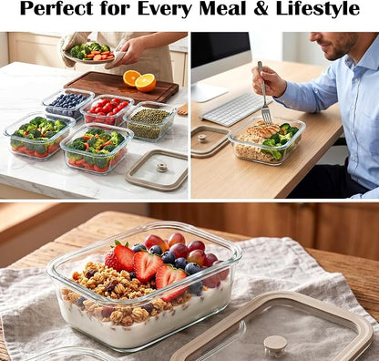 2 Pack 50 oz Large Glass Food Storage Containers with Lids,6.2 Cups Airtight Meal Prep Containers, Non-Toxic Glass Containers for Vegetables, Fruits, Microwave, Dishwasher