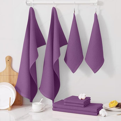 Homaxy 100% Cotton Kitchen Towels and Dishcloths Set, 12 x 12 Inches and 13 x 28 Inches, Set of 12 Bulk Kitchen Towels Set, Ultra Soft Absorbent Dish Cloths for Washing Dishes, Purple