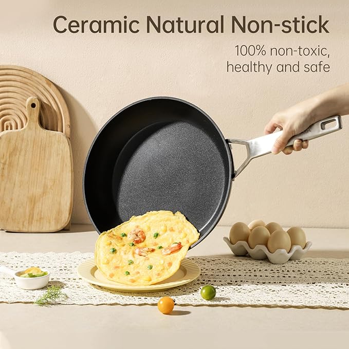 MsMk Nonstick Frying Pan, 12 InchTitanium and Diamond Non Stick Pan, Sturdy and Durable Skillet Nonstick, for Various Stove Type, Dishwasher Safe For Home Use