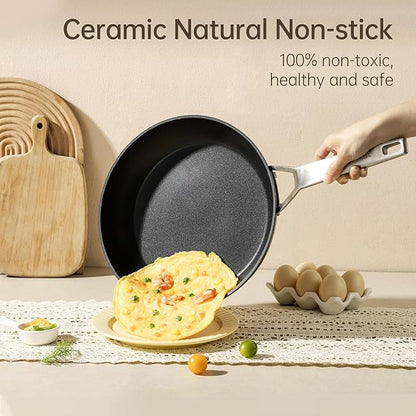 MsMk Nonstick Frying Pan, 12 InchTitanium and Diamond Non Stick Pan, Sturdy and Durable Skillet Nonstick, for Various Stove Type, Dishwasher Safe For Home Use