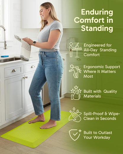 Ophanie Kitchen mats for Floor, 3/4 inch Thick, Kitchen Rugs, 20''x48'' Anti Fatigue Standing Cushioned Mat, Waterproof,Comfort Ergonomic mat for Office, Home, Sink, Green Non-Slip Bottom