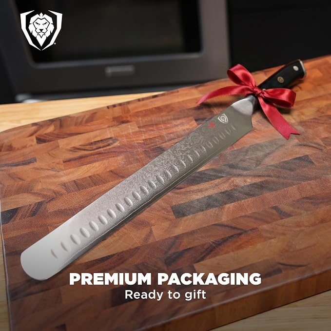 Dalstrong Carving Slicing Knife - 12 inch - Shogun Series ELITE - Granton Edge - Japanese AUS-10V Super Steel Kitchen Knife - Damascus - Vacuum Treated - Slicer Kitchen Knife - Sheath Included