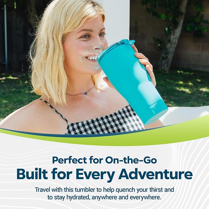 Silver Buffalo Double Walled Vacuum Insulated Stainless Steel Tumbler With Flip Top Lid Keeps Hot and Cold, Travel Coffee Mug Leakproof Lid, 30 Ounces, Matte Teal Blue