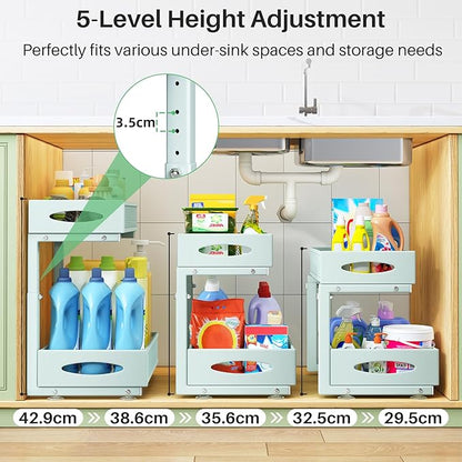 Under Sink Organizer, 2 Tier Pull out Cabinet Organizer Baskets with Mesh Sliding Drawers, Slide out Storage Shelf for Home, Kitchen, Bathroom, Pantry, Office Cabinet(1 Pack, Blue)