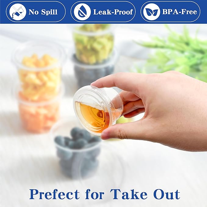400 sets 5.5 oz Portion Cups with Lids, Jello Shot Cups with Lids, Bulk ＆ Clear Sauce Cups for Meal Prep, Disposable Small Plastic Containers for Salad Dressing, Condiment, Snacks