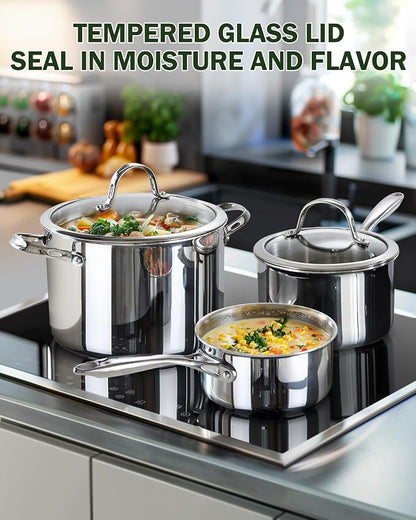 Cooks Standard Multi-ply Clad Stainless Steel Cookware Set, Includes Saucepans and Stockpot with Lids, Cool Grip Handles, Induction Compatible, Dishwasher and Oven Safe, 6-Piece