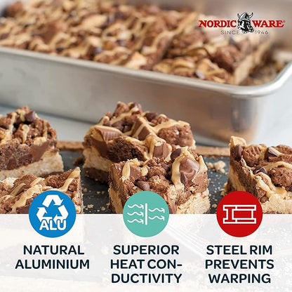 Nordic Ware Natural Aluminum Commercial Rectangular Cake Pan, Exterior dimensions 12.9 x 9.5 x 2.5 inches and interior dimensions 12.1 x 8.8 x 2.5 inches (Pack of 4)
