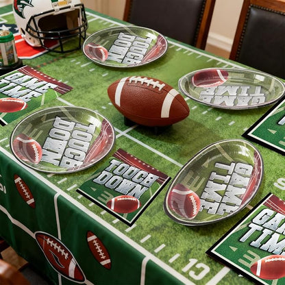 Dereinwo 100 PCS Football Party Paper Plates and Napkins | Bundle Includes Paper Oval Dinner Plates Dessert Plates and Napkins for Football Party Supplies