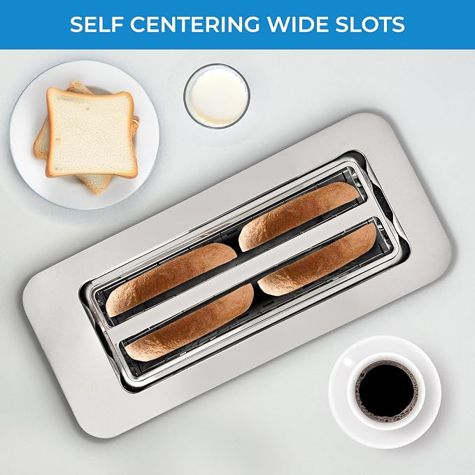 Kenmore 4-Slice Digital Touchscreen Toaster - 1400W Stainless Steel, Wide Slots 6 Shade Settings, Bread Presets, Countdown Timer, Reheat & Defrost Functions Compact Countertop Design tostadora digital