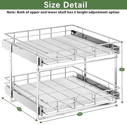 LOVMOR 2 Tier Individual Pull Out Cabinet Organizer 30" W x 21½" D, Slide Out Kitchen Cabinet Storage Sliding Shelves