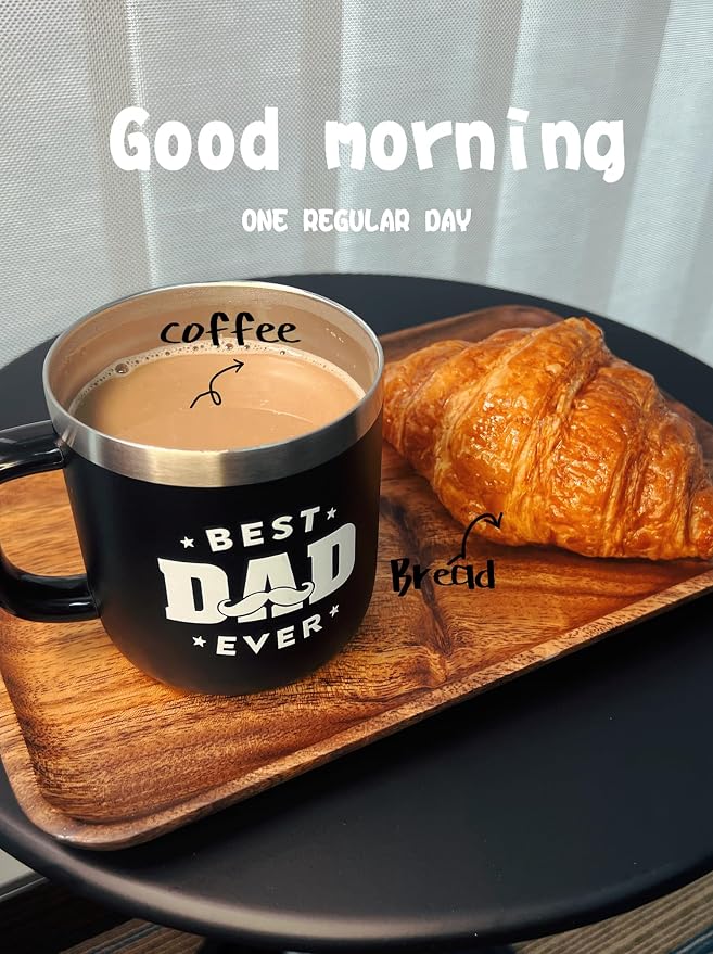 Best Dad Ever Gifts from Daughter Son, Stainless Steel Coffee Mug with Lid for Father, Husband, Uncle, Gifts for Father's Day (14oz Black)