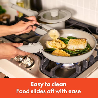 bella 8 Piece Cookware Set, Fits-anywhere™ Kitchenware w EverGood™ Ceramic Nonstick Coating, Removable Handles, Dishwasher & Oven Safe, All Stovetops Compatible, Glass Lids w Silicone Rims, Oatmilk