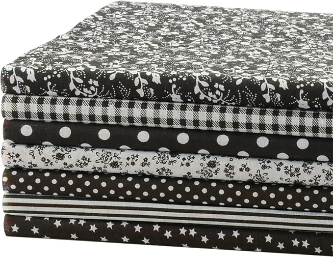 7 Pieces Cotton Fabric Plain Printed (20"x20"), Comfortable Quilting Fabric, Pretty Flower Pattern Material for Quilting DIY Artcraft - Black