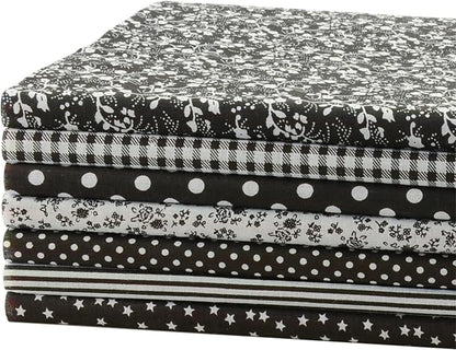 7 Pieces Cotton Fabric Plain Printed (20"x20"), Comfortable Quilting Fabric, Pretty Flower Pattern Material for Quilting DIY Artcraft - Black