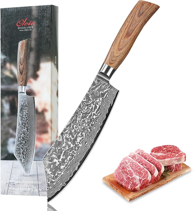 Wakoli EDIB Pro Premium Grill and Block Knife – Japanese Style Kitchen Knife | 7.9-Inch Blade Made of 67 Layers of Real Big Master Steel with Pakka Wood Handle | Professional Cooking Tool