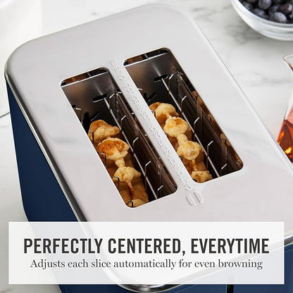 Martha Stewart 2 Slice Toaster, 10 Shade Settings with Defrost, Cancel, Bagel & Gluten-Free, Extra-Wide Self-Centering Slots for Waffles & Artisan Bread, Removable Crumb Tray, Cord Wrap, Indigo Blue