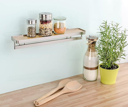 WENKO Spice Rack Organizer, Wall Mount Spice Shelf, Hanging Spice Holder for Kitchen, Seasoning Organizer, Spice Rack over the Stove, Made of Bamboo and Metal, 15.7 x 2.2 x 3.1 in